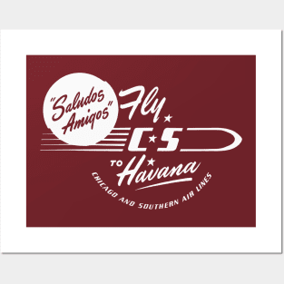 Vintage Travel Sticker Saludos Amigos Fly C-S to Havana Chicago & Southern Air lines Vintage Matchbook Retro Fifties Cuba Travel Posters and Art